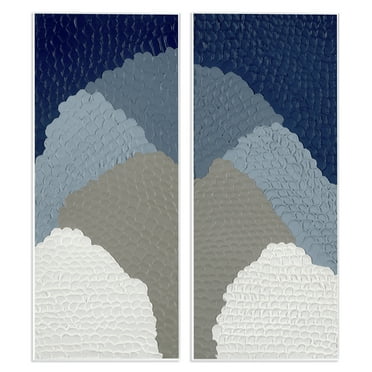 Stupell Industries Textured Blue Abstract Mountains Abstract Painting Unframed Art Print Wall Art, 7 x 17, Set of 2