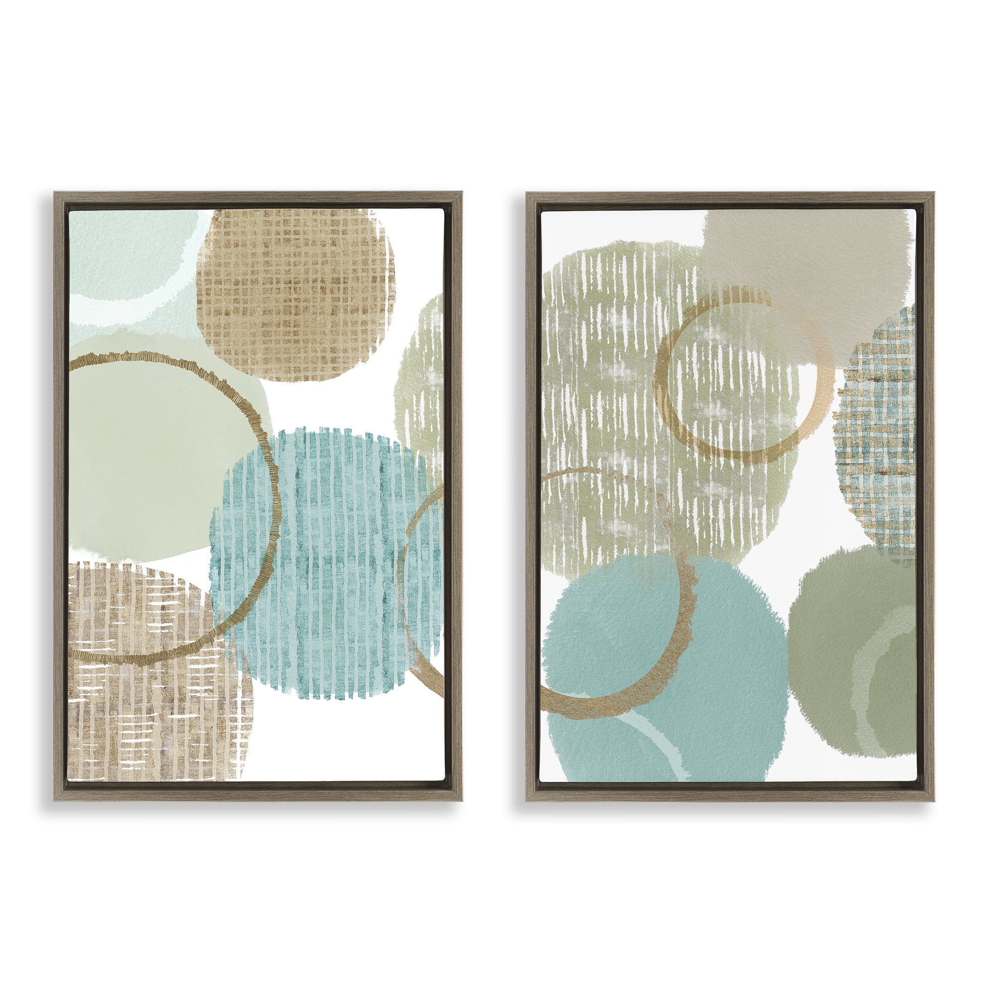 Stupell Industries Textured Layered Aqua Circles Abstract Painting Brown Floater Framed Canvas Art Print Wall Art, 21 x 31, Set of 2