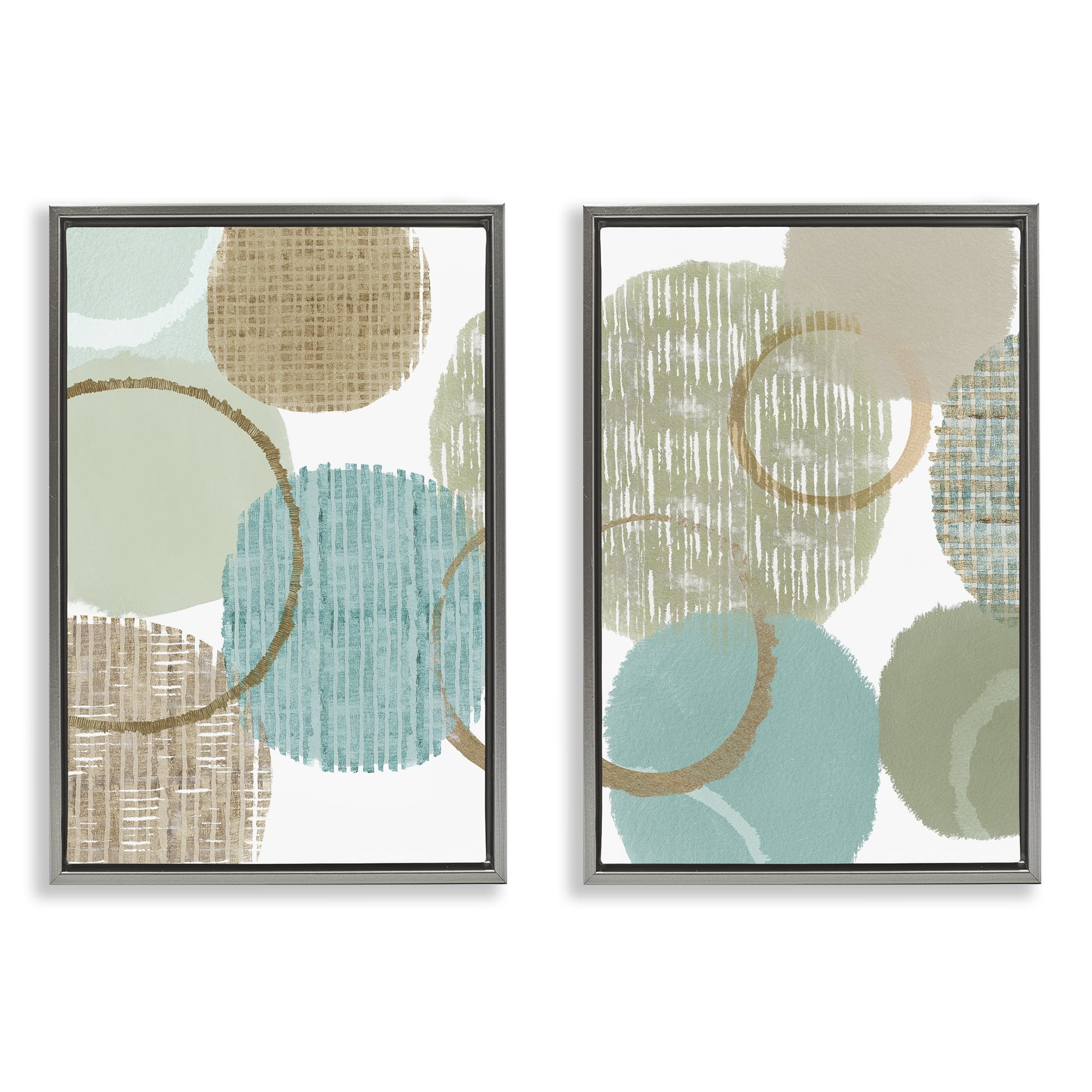 Stupell Industries Textured Layered Aqua Circles Abstract Painting Gray Floater Framed Canvas Art Print Wall Art, 21 x 31, Set of 2