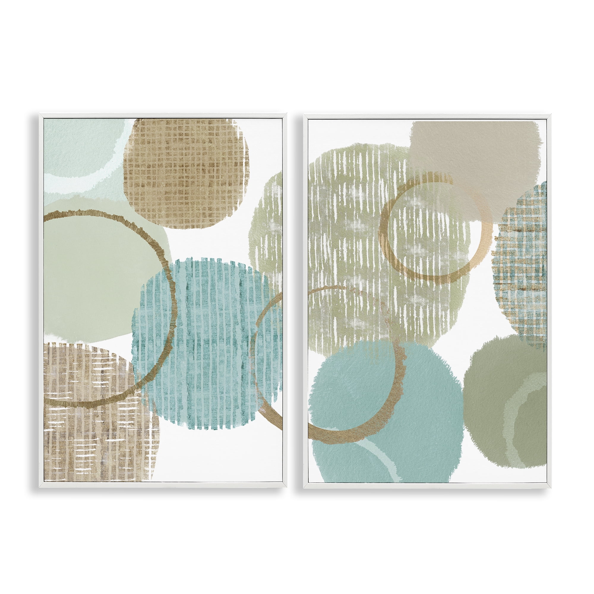 Stupell Industries Textured Layered Aqua Circles Abstract Painting White Framed Art Print Wall Art, 12 x 18, Set of 2