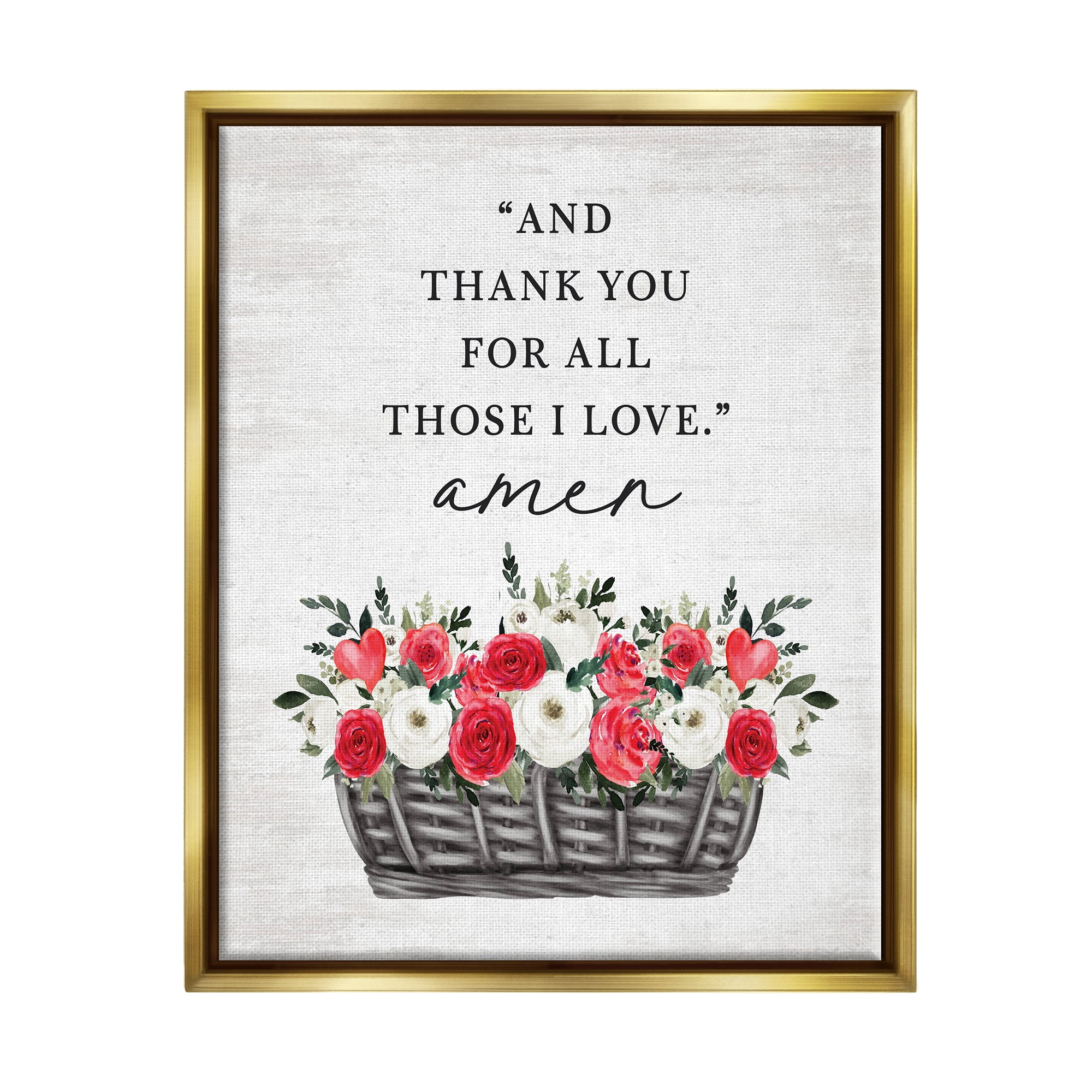 Stupell Industries Thank You Loving Rose Blooms Botanical & Floral Painting Gold Floater Framed Canvas Art Print Wall Art, 17 x 21