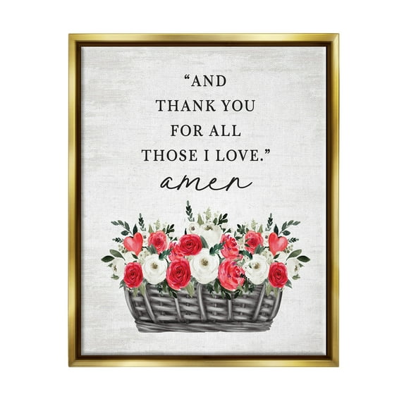 Stupell Industries Thank You Loving Rose Blooms Botanical & Floral Painting Gold Floater Framed Canvas Art Print Wall Art, 25 x 31