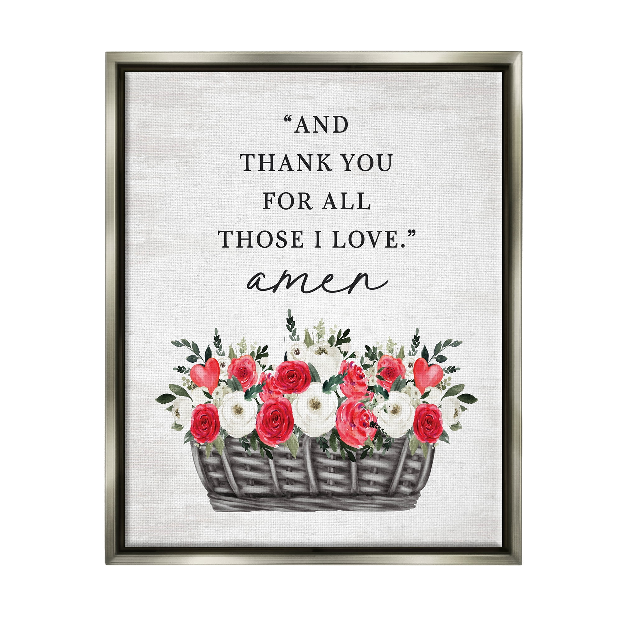 Stupell Industries Thank You Loving Rose Blooms Botanical & Floral Painting Gray Floater Framed Canvas Art Print Wall Art, 17 x 21