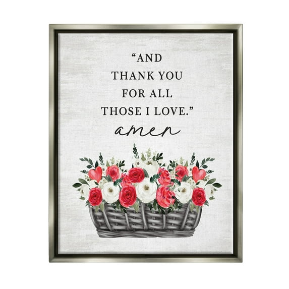 Stupell Industries Thank You Loving Rose Blooms Botanical & Floral Painting Gray Floater Framed Canvas Art Print Wall Art, 25 x 31