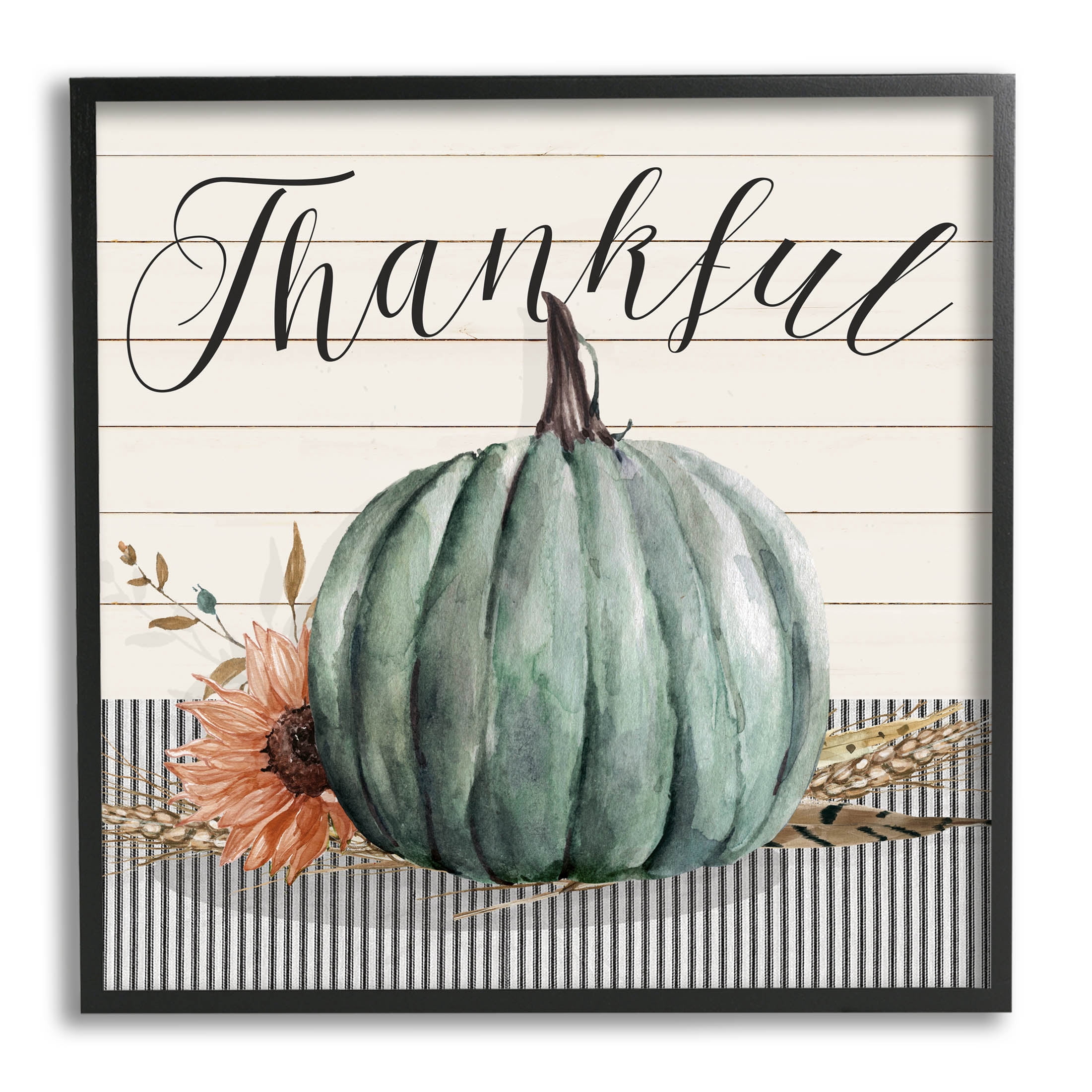 Stupell Industries Thankful Autumn Floral Pumpkin Graphic Art Black Framed Art Print Wall Art, Design by Livi Finn
