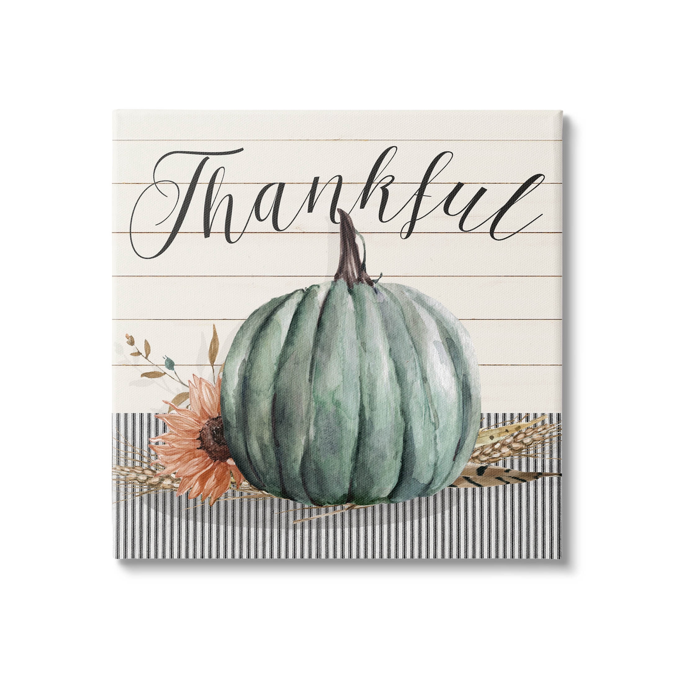 Stupell Industries Thankful Autumn Floral Pumpkin Graphic Art Gallery Wrapped Canvas Print Wall Art, Design by Livi Finn