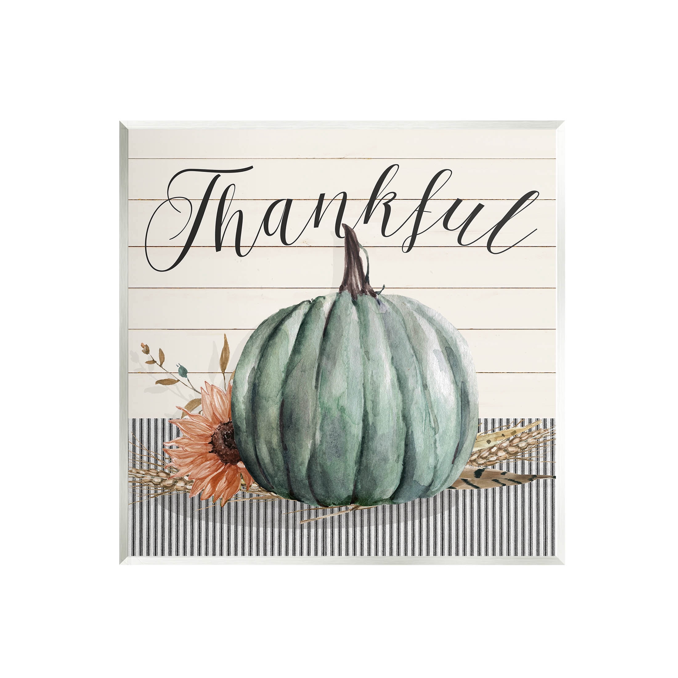 Stupell Industries Thankful Autumn Floral Pumpkin Graphic Art Unframed Art Print Wall Art, Design by Livi Finn
