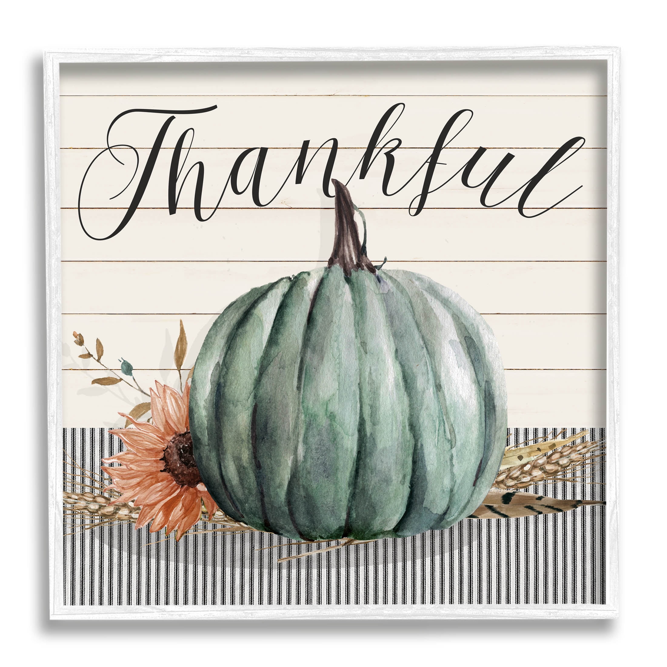 Stupell Industries Thankful Autumn Floral Pumpkin Graphic Art White Framed Art Print Wall Art, Design by Livi Finn