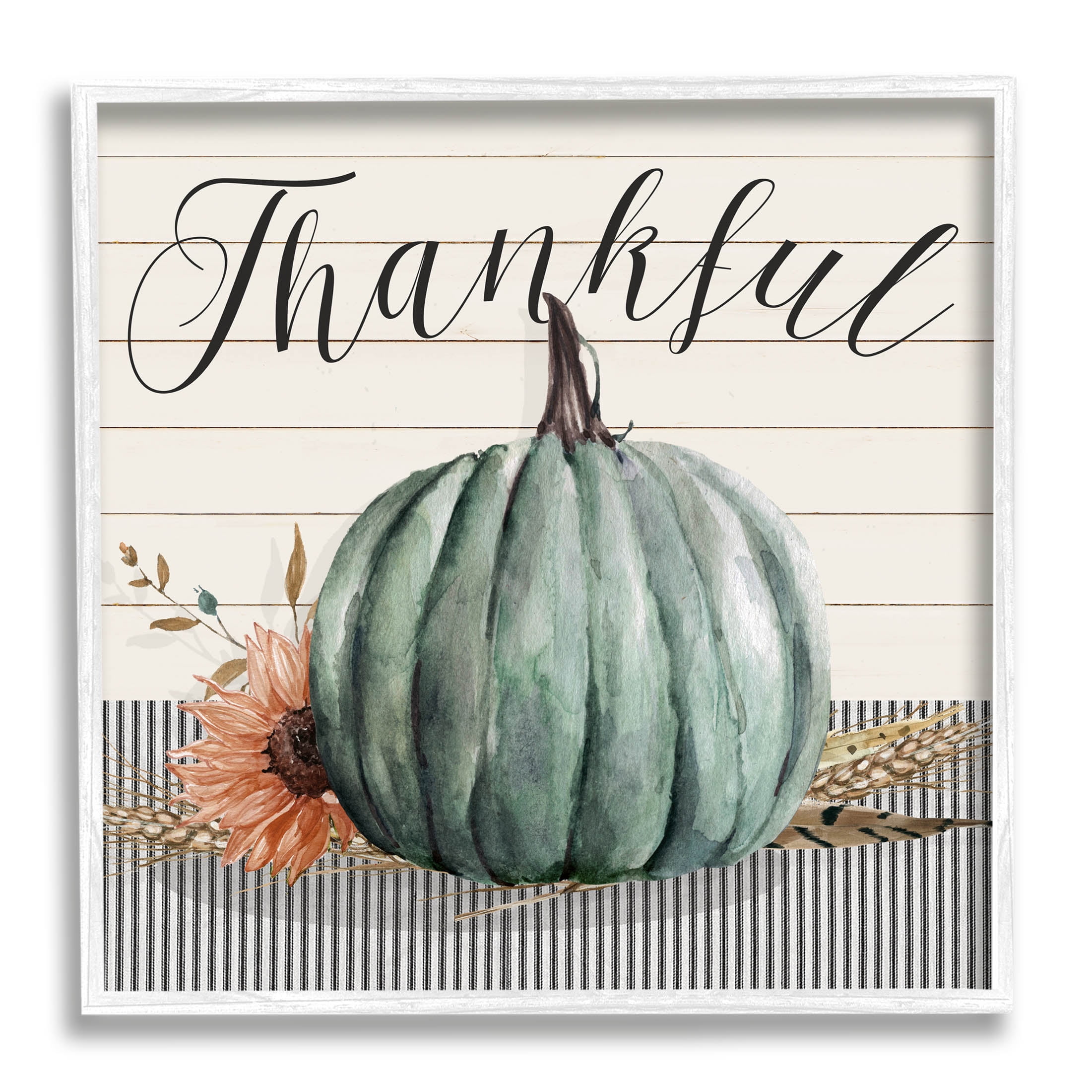 Stupell Industries Thankful Autumn Floral Pumpkin Graphic Art White Framed Art Print Wall Art, Design by Livi Finn