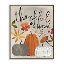 Stupell Industries Thankful & Blessed Pumpkins Botanical & Floral Painting Black Framed Art Print Wall Art, 11 x 14