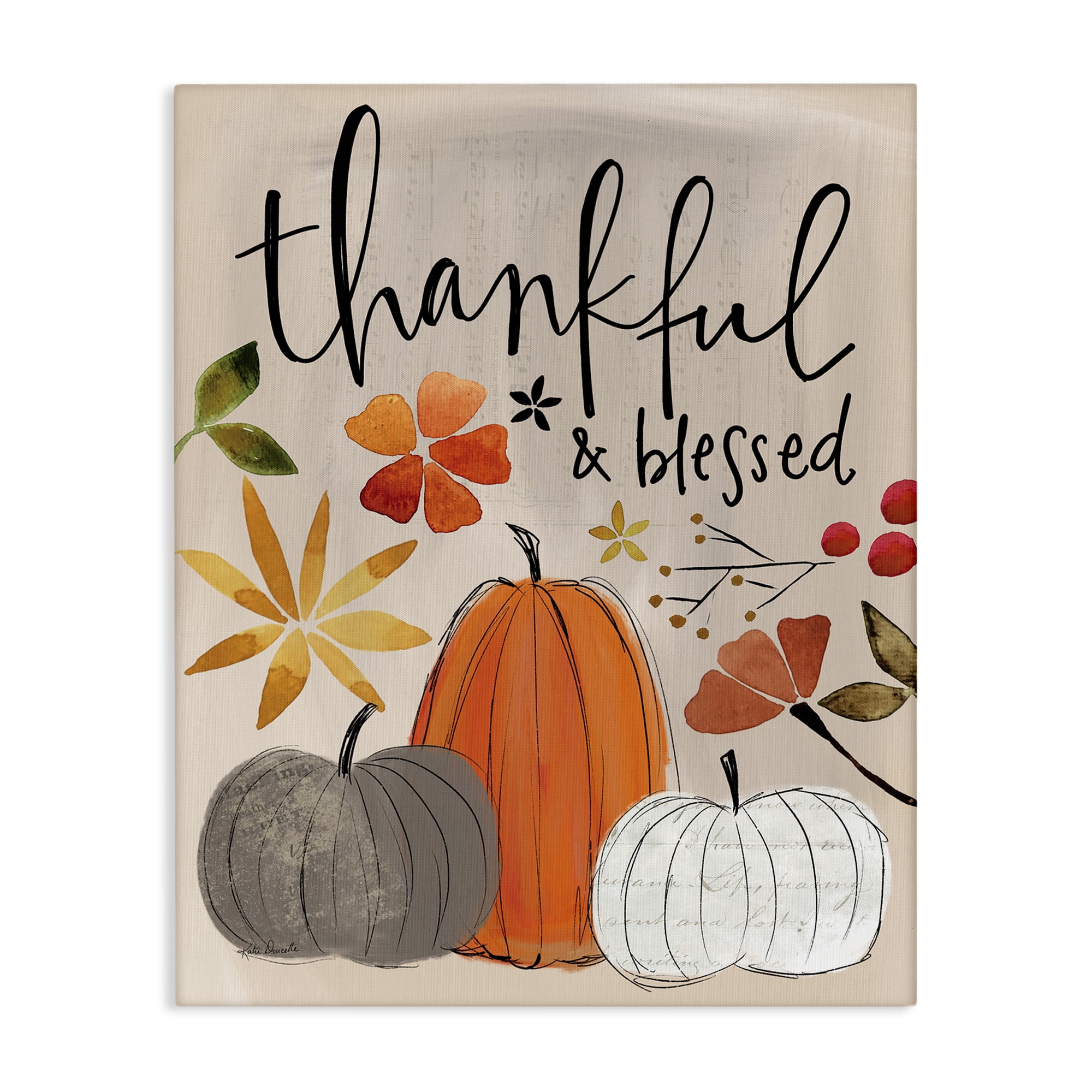 Stupell Industries Thankful & Blessed Pumpkins Botanical & Floral Painting Gallery Wrapped Canvas Art Print Wall Art, 24 x 30