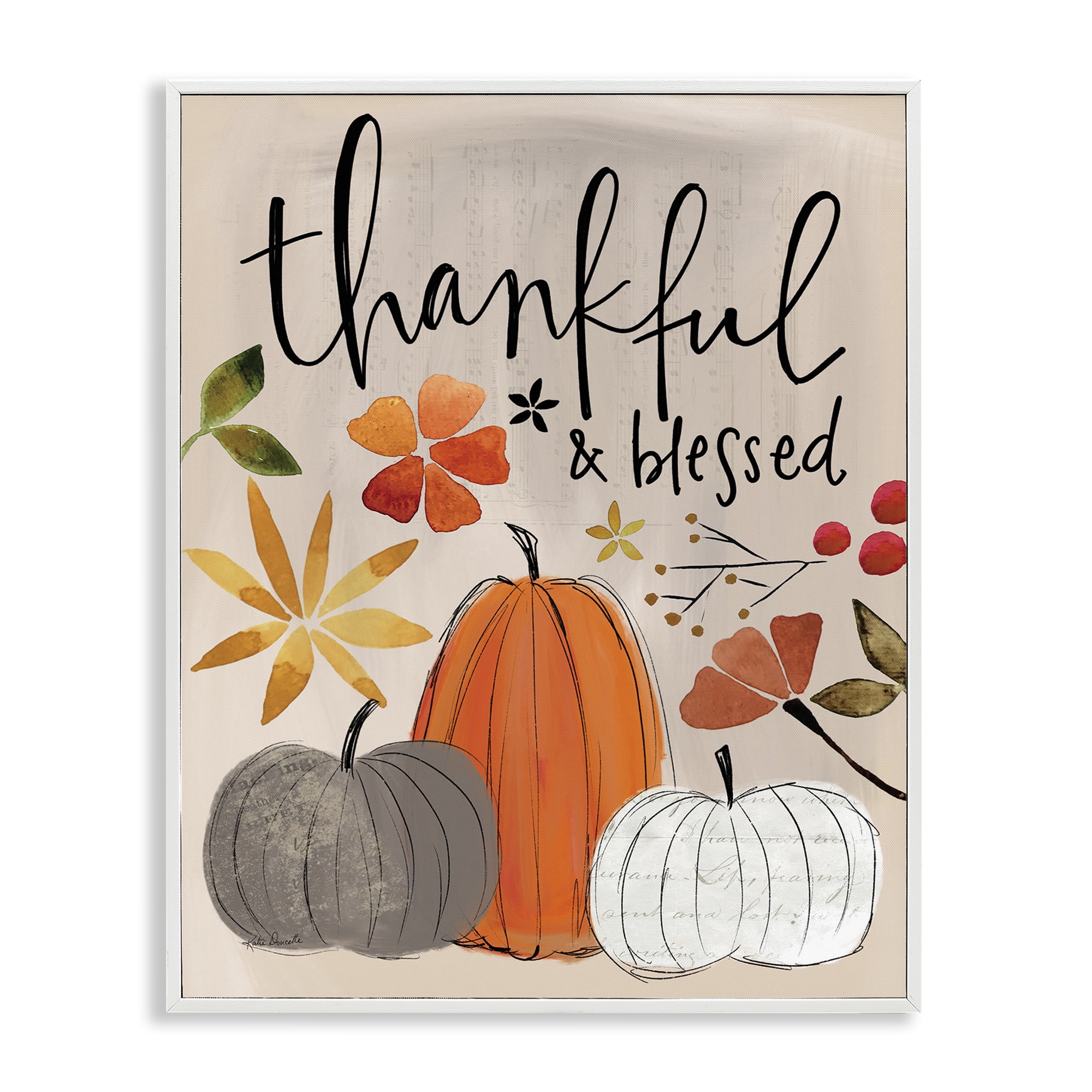 Thankful & Blessed Botanical Pumpkins Framed Art Print, 24 x 30