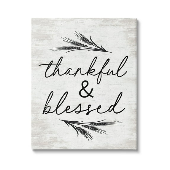 Stupell Industries Thankful & Blessed Rustic Wheat Sprig Motif Graphic Art Gallery Wrapped Canvas Print Wall Art, Design by Lettered and Lined
