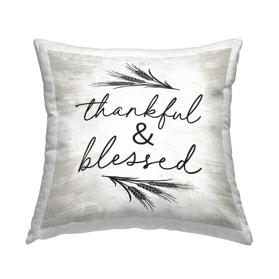 Stupell Industries Thankful & Blessed Wheat Sprigs Square Decorative Printed Throw Pillow, 18 x 18,