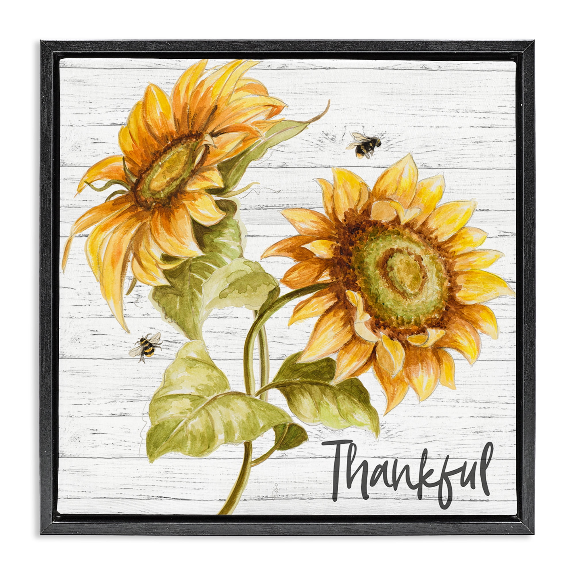 Stupell Industries Thankful Country Sunflowers Botanical & Floral Painting Black Floater Framed Canvas Art Print Wall Art, 18 x 18