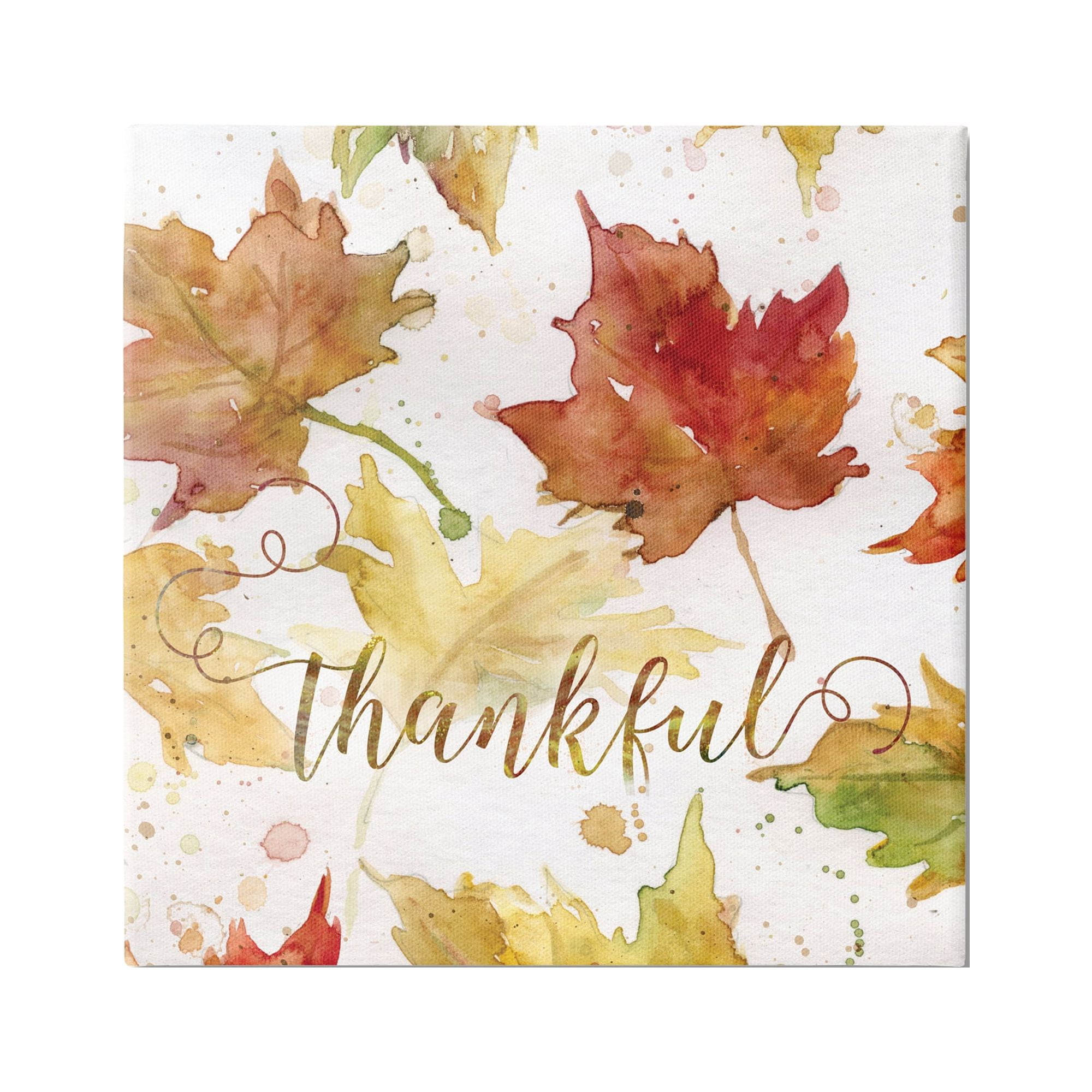Stupell Industries Thankful Fall Leaves Holiday Painting Gallery Wrapped Canvas Print Wall Art, 36 x 36