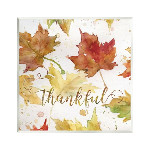 Stupell Industries Thankful Fall Leaves Holiday Painting Unframed Art Print Wall Art, 12 x 12