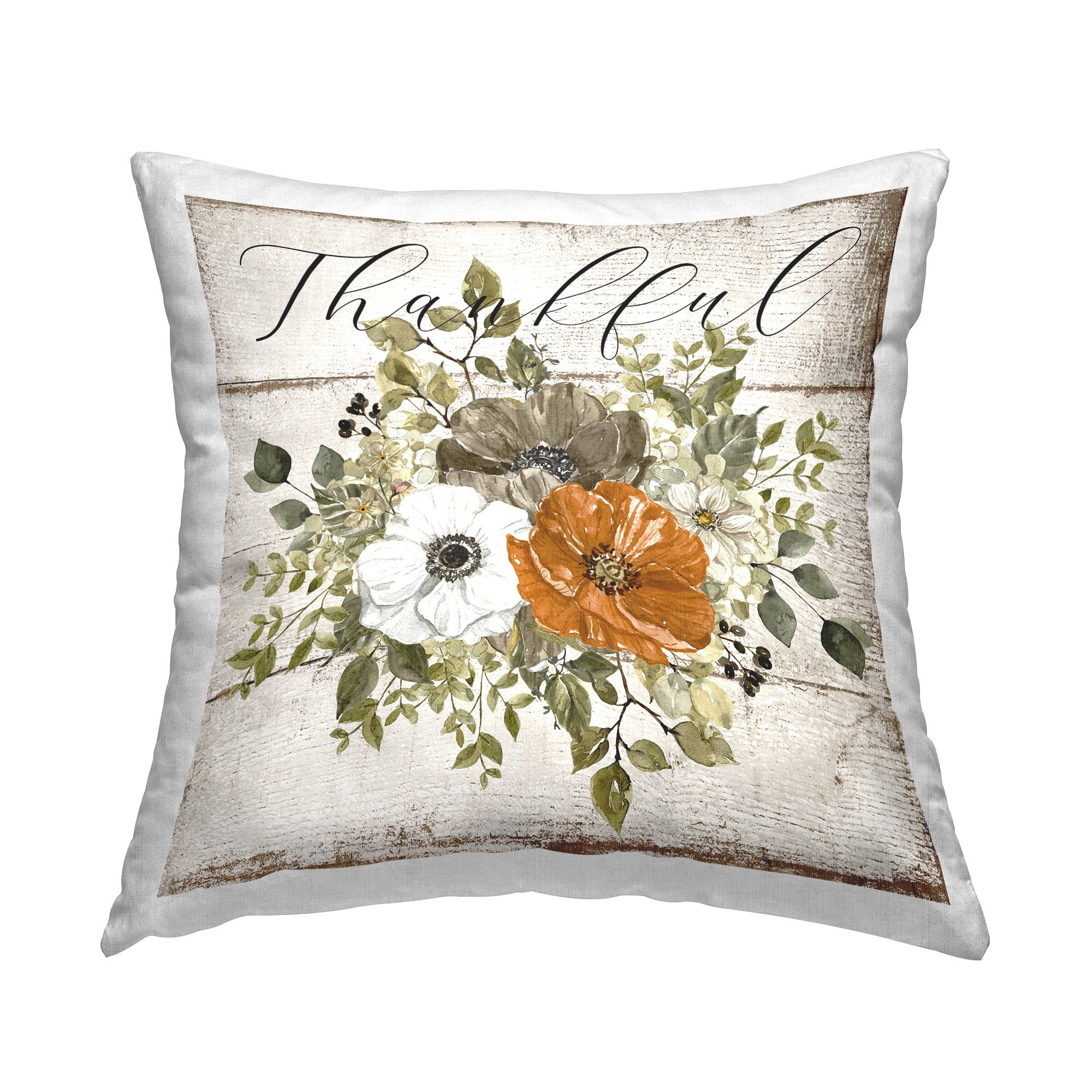 Stupell Industries Thankful Floral Pumpkin Decorative Printed Throw Pillow, 18 x 18