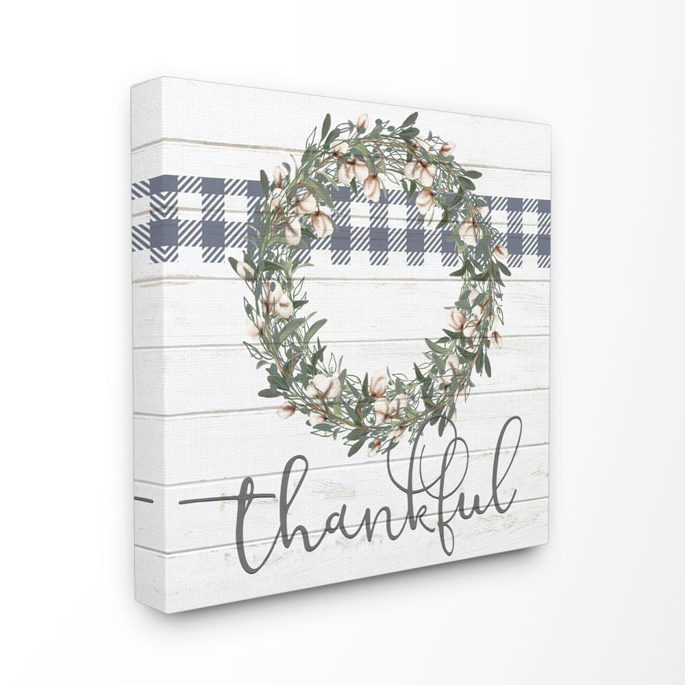 Stupell Industries Thankful Flower Farm Rustic Wood Textured Blue Word Design Canvas Wall Art by Kimberly Allen