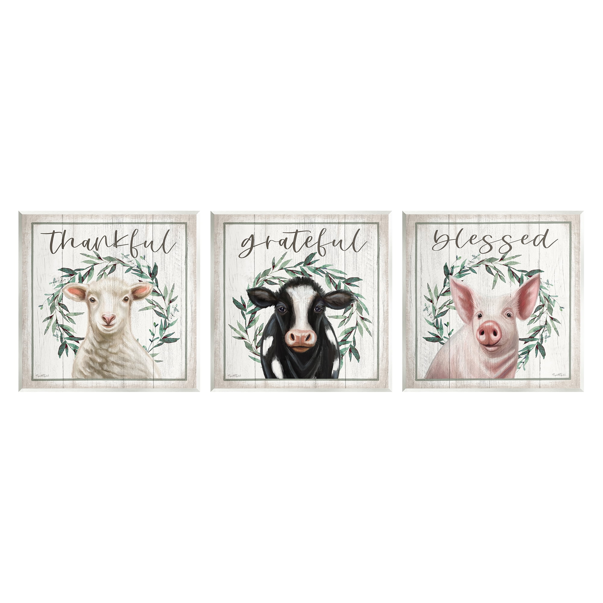 Stupell Industries Thankful Grateful Blessed Country Animals & Insects Painting Unframed Art Print Wall Art, 12 x 12, Set of 3