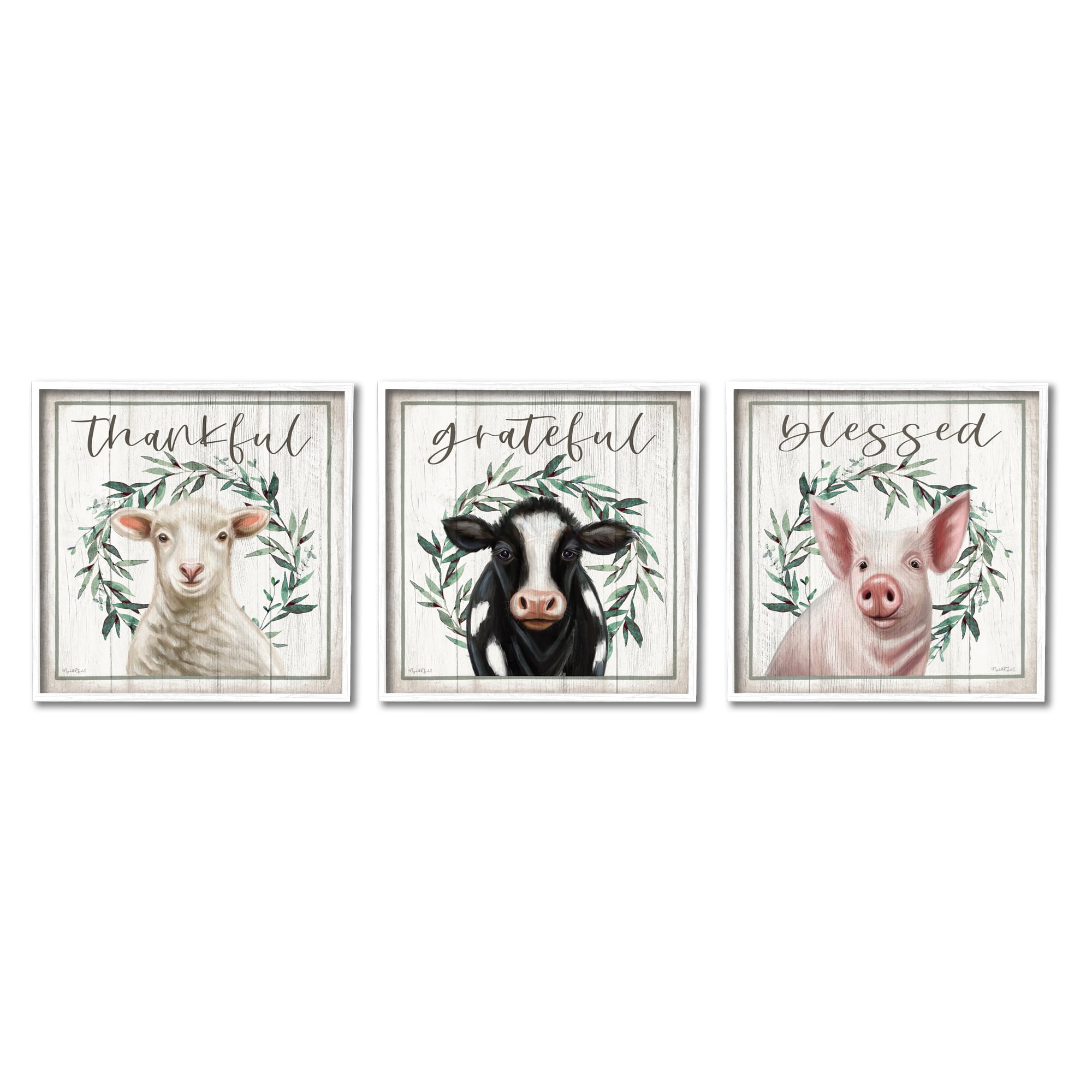 Stupell Industries Thankful Grateful Blessed Country Animals & Insects Painting White Framed Art Print Wall Art, 12 x 12, Set of 3