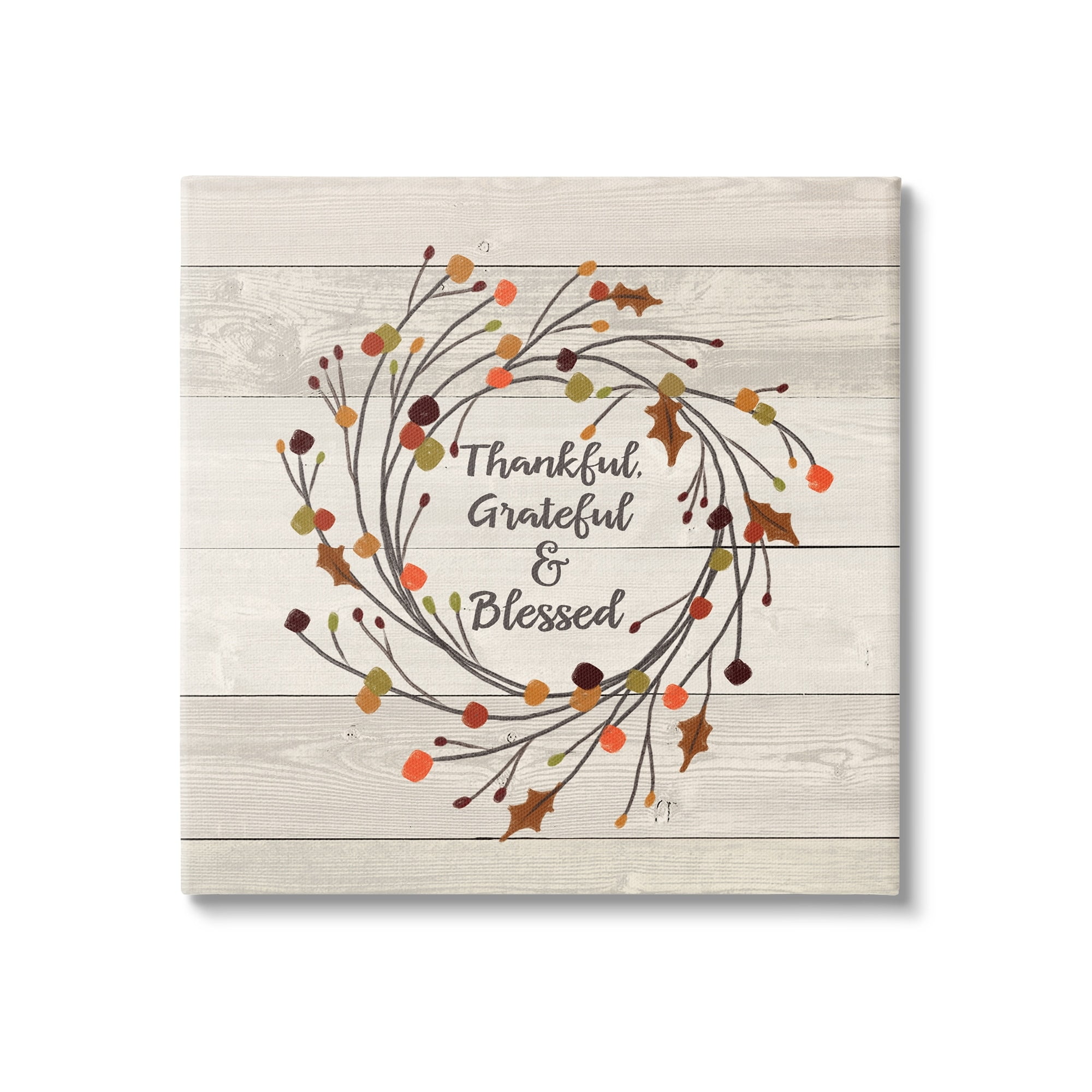 Stupell Industries Thankful Grateful and Blessed Sentiment Autumn Thistle Branches Graphic Art Gallery-Wrapped Canvas Print Wall Art, 24x24, by Jo Moulton