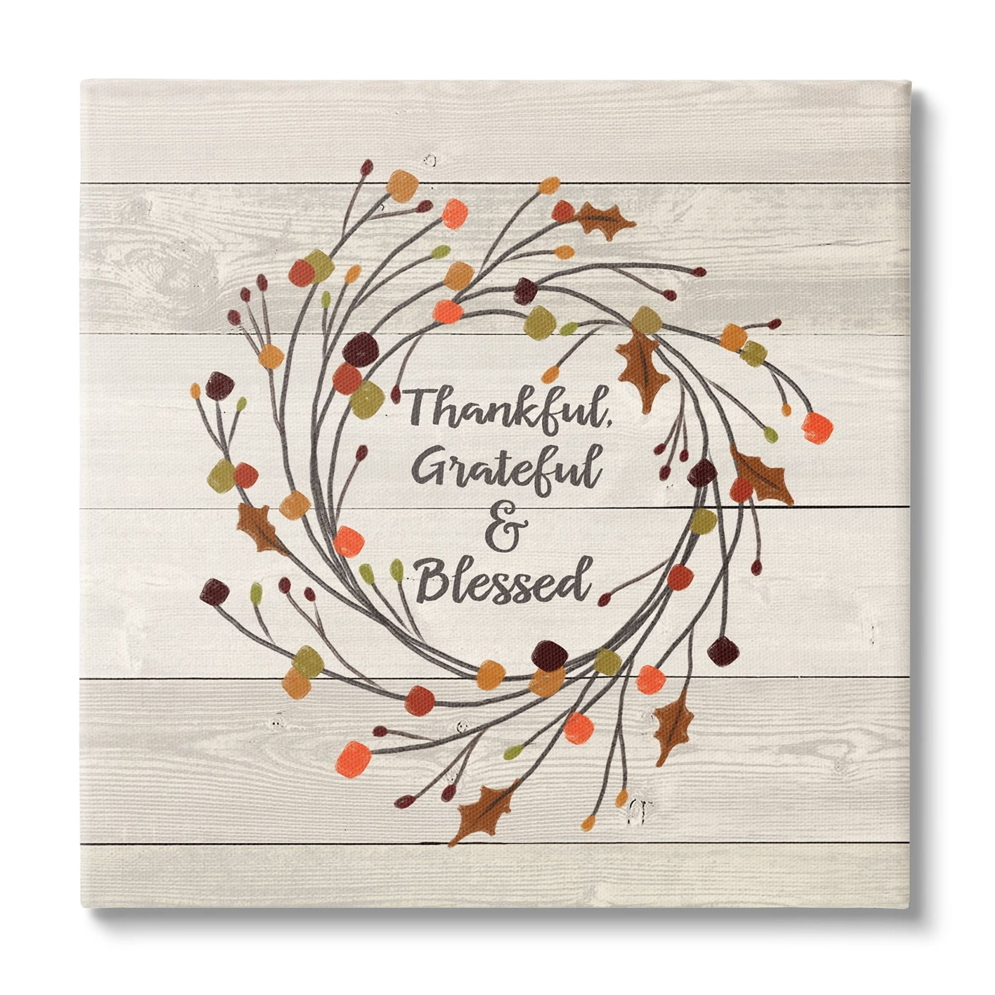 Stupell Industries Thankful Grateful and Blessed Sentiment Autumn Thistle Branches Graphic Art Gallery-Wrapped Canvas Print Wall Art, 30x30, by Jo Moulton