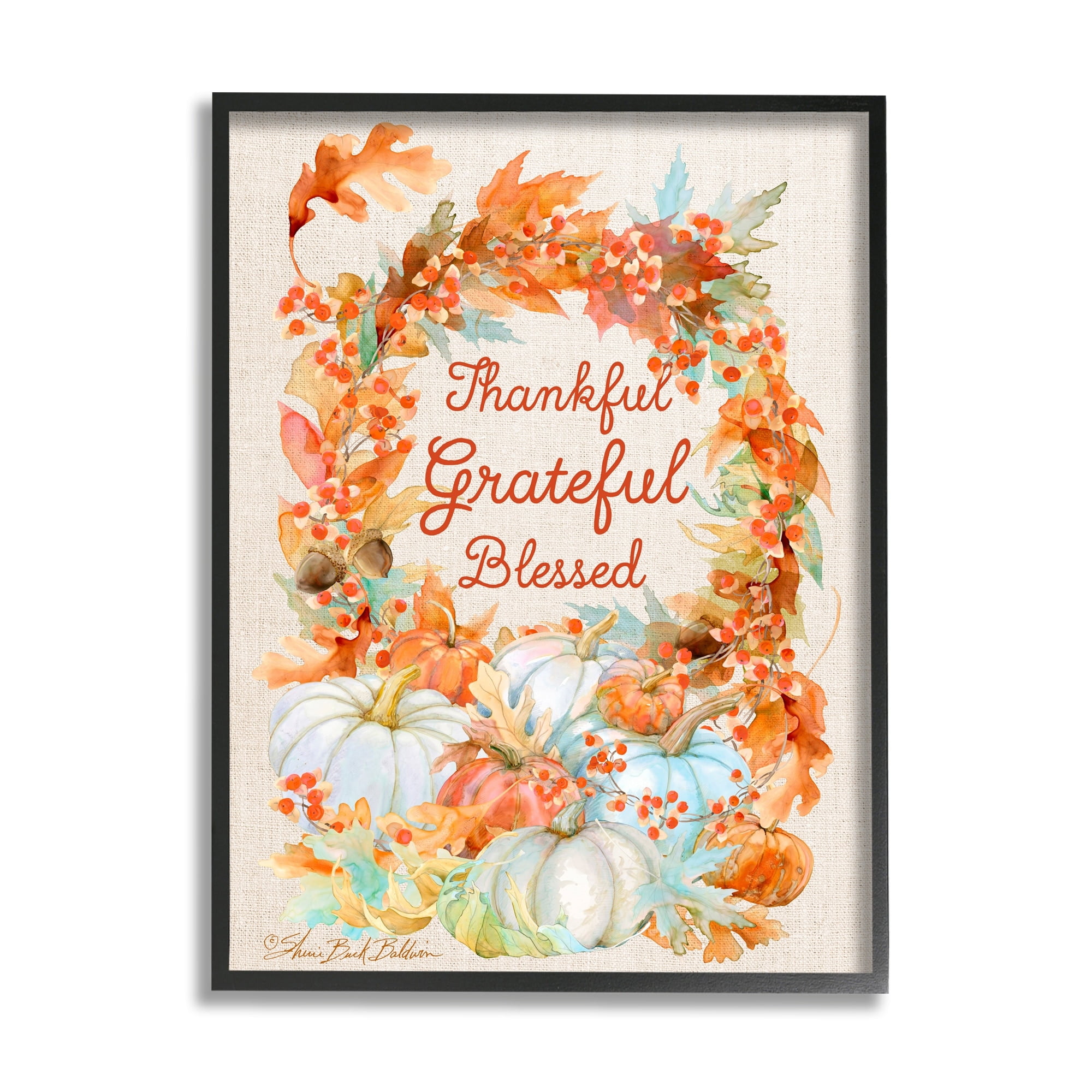 Stupell Industries Thankful Grateful Blessed Text Autumn Harvest Novelty Painting Black Framed Art Print Wall Art, 11 x 14