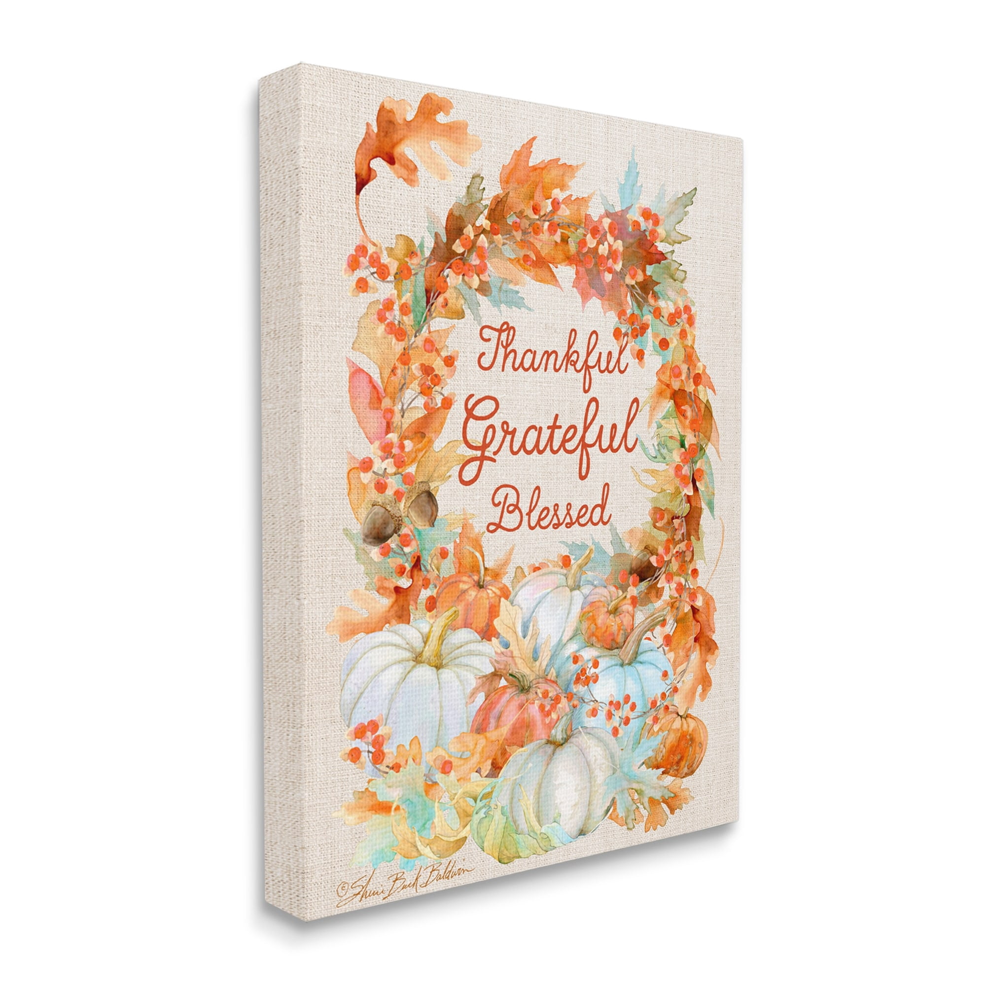 Stupell Industries Thankful Grateful Blessed Text Autumn Harvest Novelty Painting Gallery Wrapped Canvas Art Print Wall Art, 24 x 30