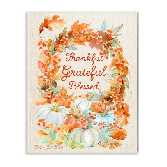 Stupell Industries Thankful Grateful Blessed Text Autumn Harvest Novelty Painting Wall Plaque Art Print Wall Art, 13 x 19