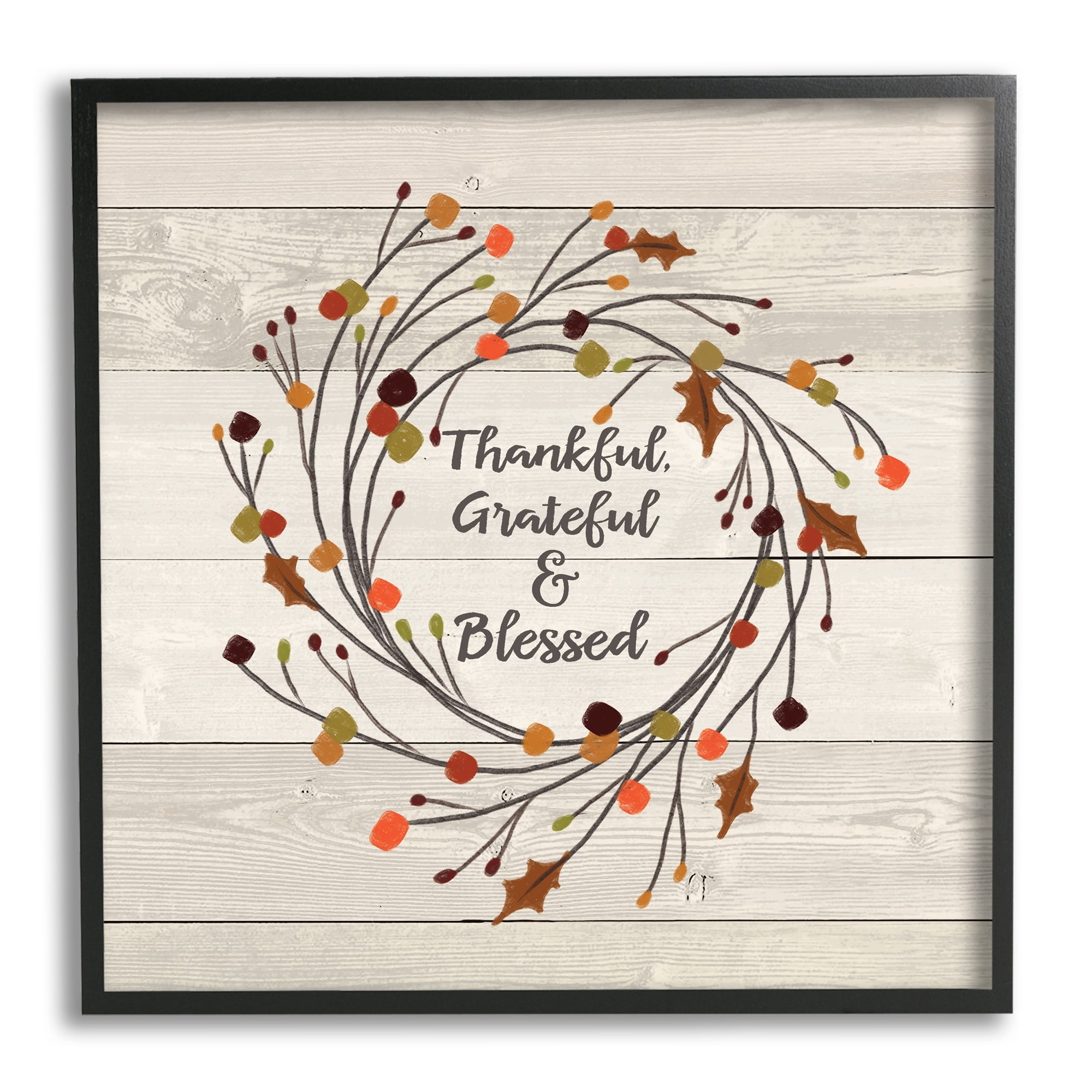 Stupell Industries Thankful Grateful and Blessed Sentiment Autumn Thistle Branches, 24 x 24, Design by Jo Moulton