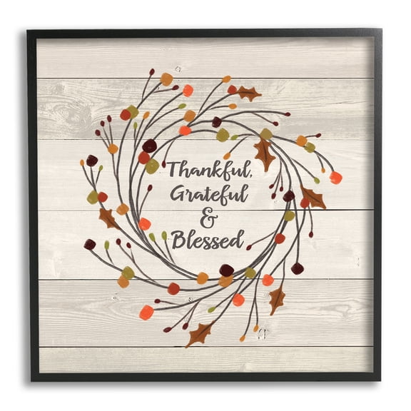 Stupell Industries Thankful Grateful and Blessed Sentiment Autumn Thistle Branches Graphic Art Black Framed Art Print Wall Art, 12x12, by Jo Moulton