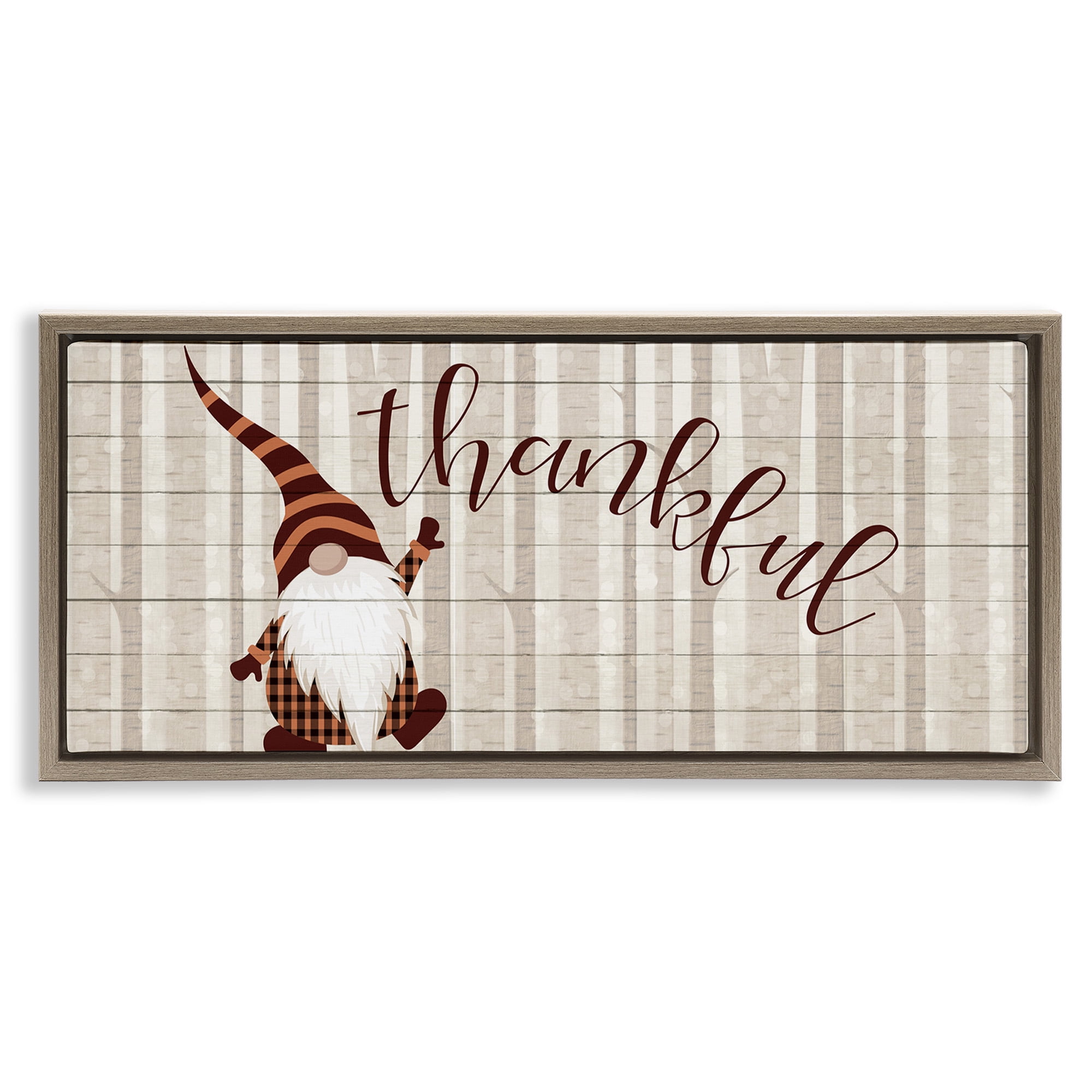 Stupell Industries Thankful Harvest Forest Gnome Fairy Tales & Fantasy Painting Brown Floater Framed Canvas Art Print Wall Art, 25 x 11