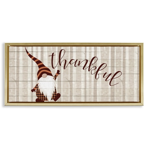 Stupell Industries Traditional Thankful Harvest Forest Gnome Gold Floating Frame Canvas Art, 31 x 14, by Kim Allen