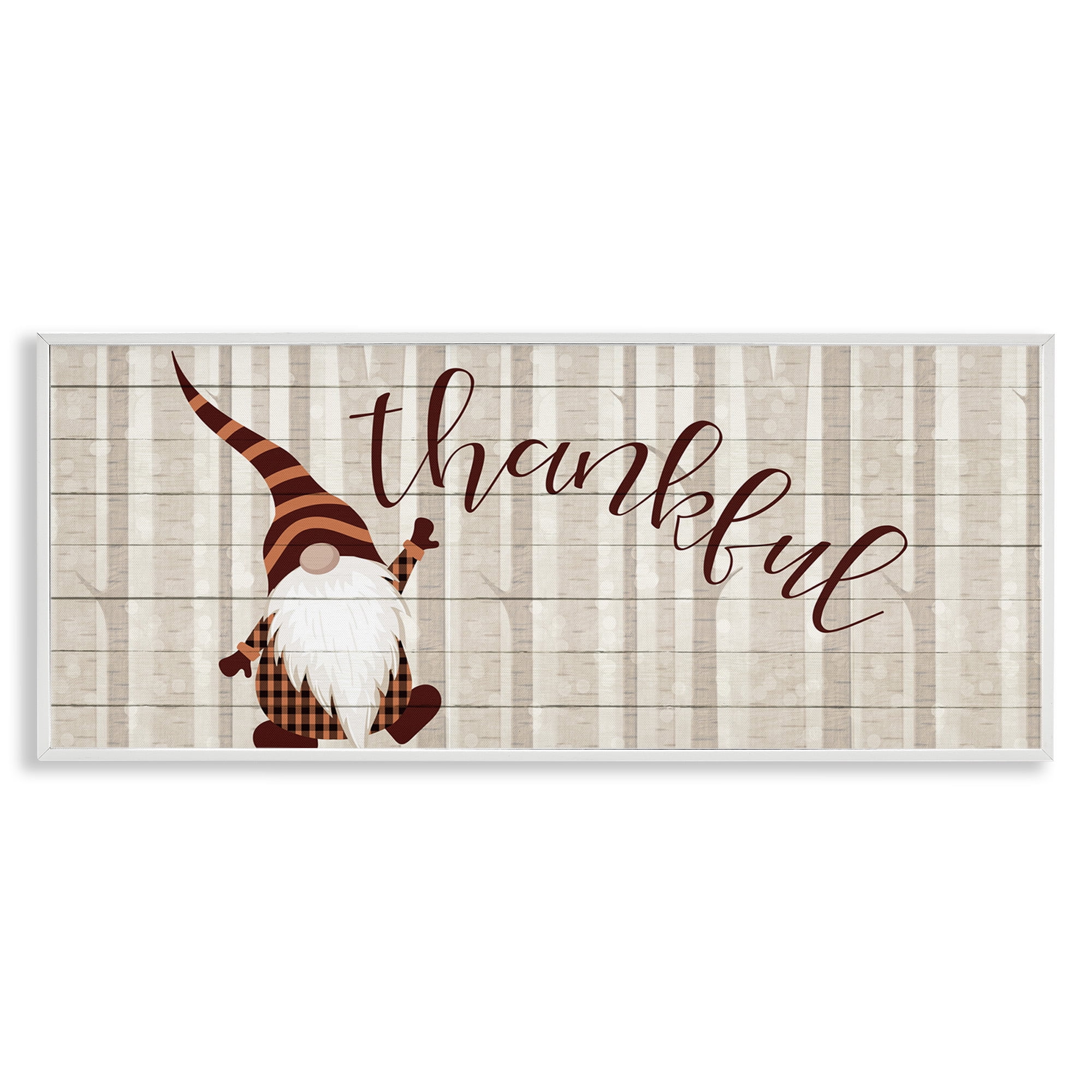 Stupell Industries Thankful Harvest Forest Gnome Fairy Tales & Fantasy Painting White Framed Art Print Wall Art, 30 x 13