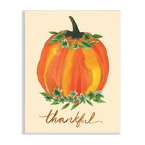 Stupell Industries Thankful Orange Pumpkin Leaf Botanicals Autumn Plants Graphic Art Unframed Art Print Wall Art, Design by Heather McLaughlin
