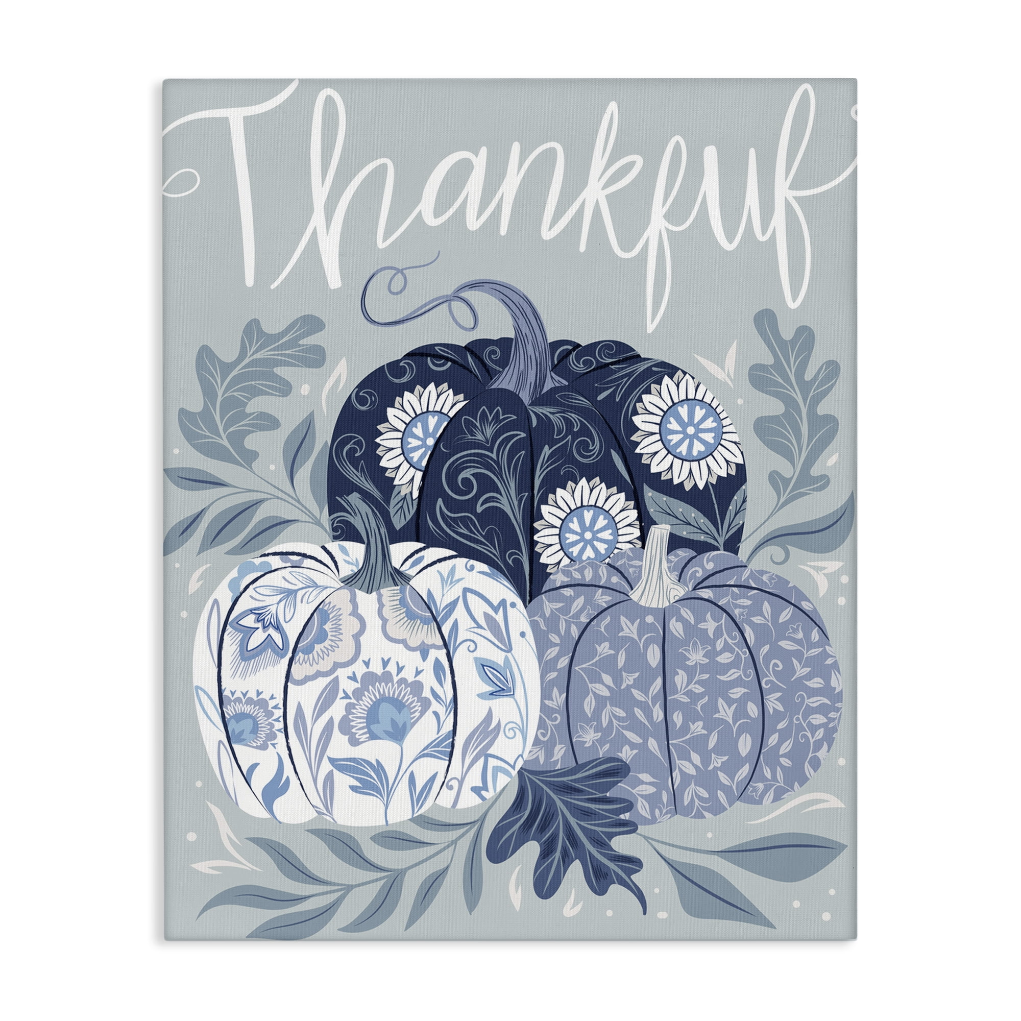Stupell Industries Thankful Ornate Floral Pumpkins Plants & Flowers Painting Wrapped Canvas Art Print Wall Art, 24 x 30