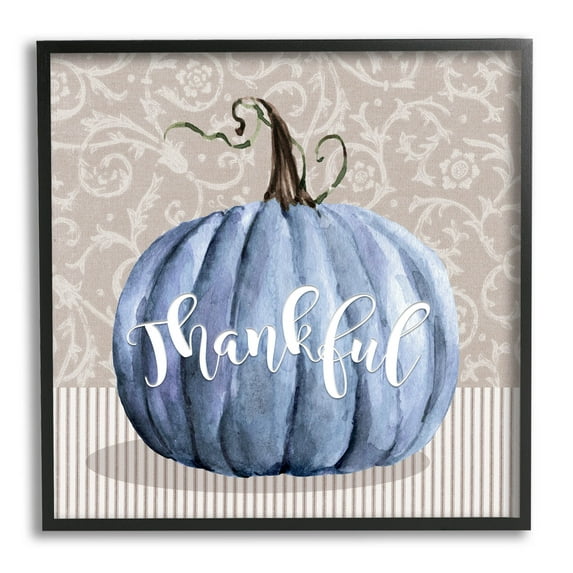 Stupell Industries Thankful Patterned Fall Pumpkin Graphic Art Black Framed Art Print Wall Art, Design by Livi Finn
