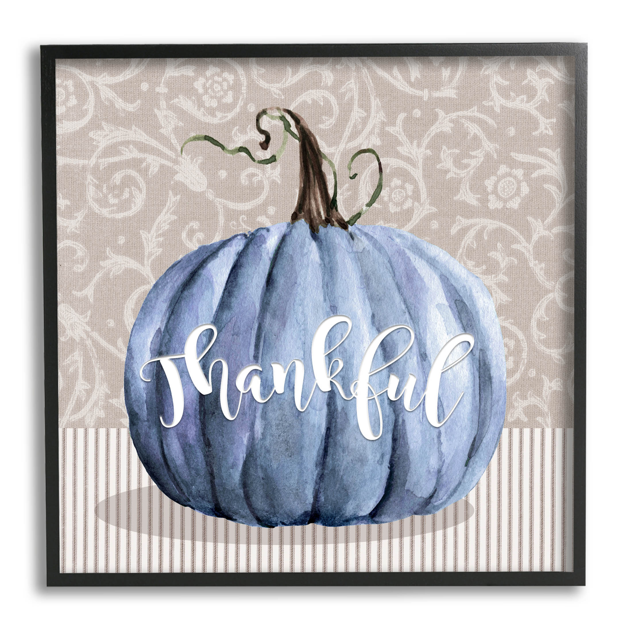 Stupell Industries Thankful Patterned Fall Pumpkin Graphic Art Black Framed Art Print Wall Art, Design by Livi Finn
