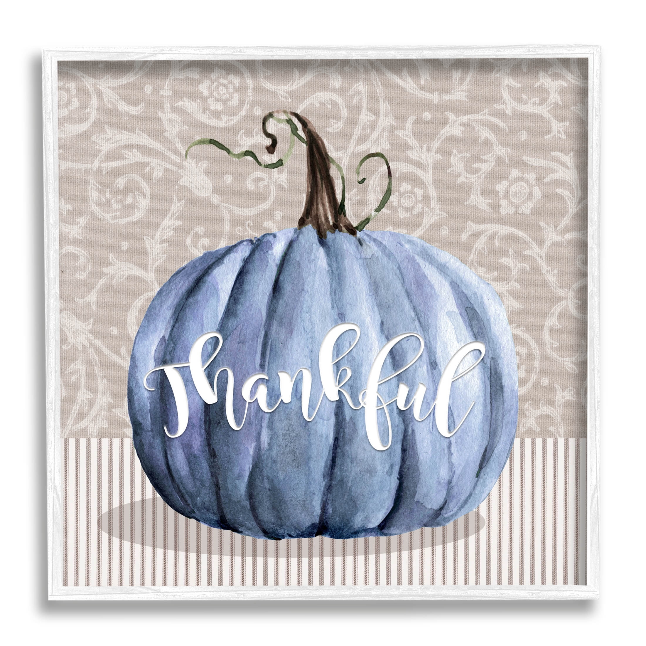 Stupell Industries Thankful Patterned Fall Pumpkin Graphic Art White Framed Art Print Wall Art, Design by Livi Finn