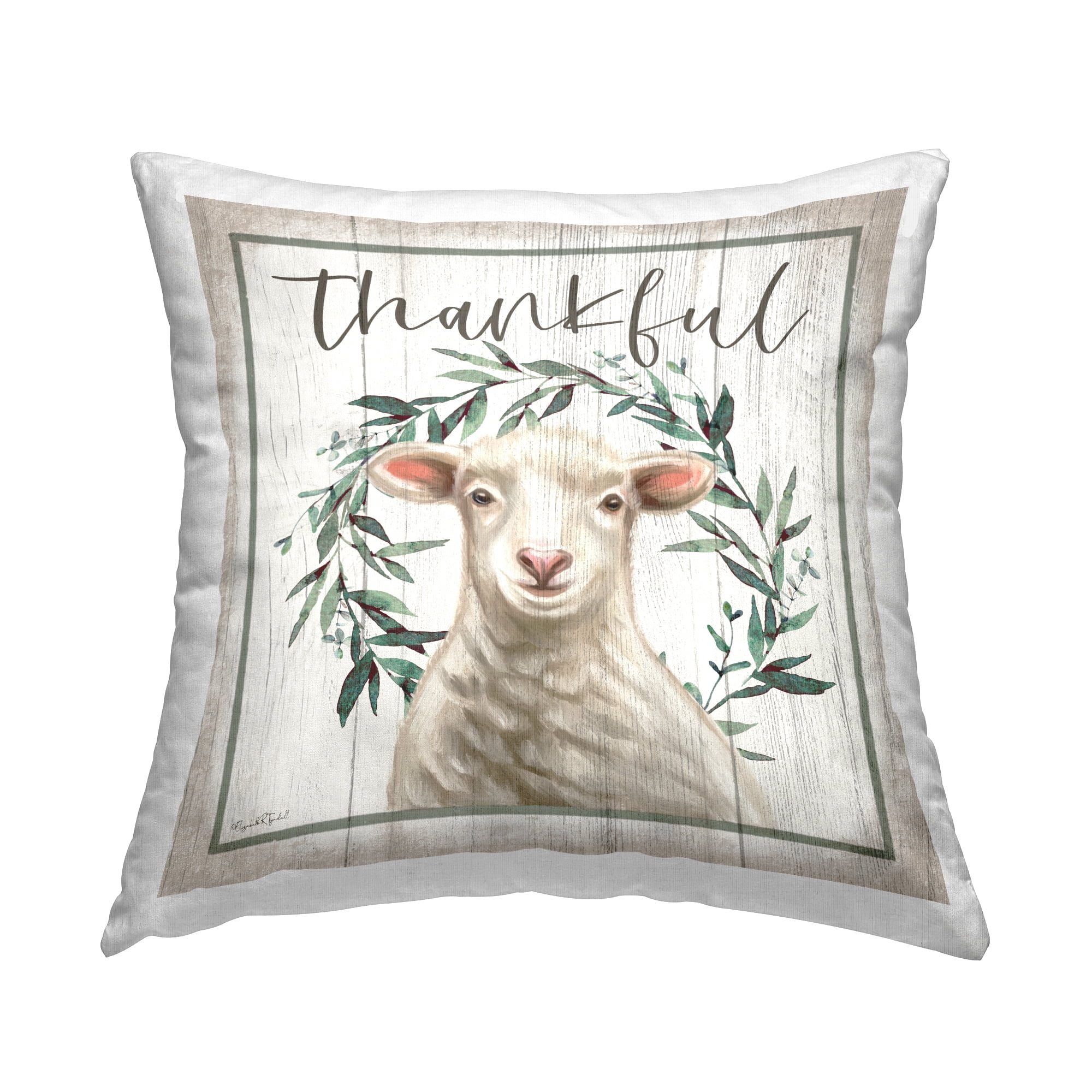 Stupell Industries Thankful Phrase Rustic Lamb Square Decorative Printed Throw Pillow, 18 x 18,