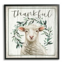 Stupell Industries Thankful Phrase Sheep Holiday Painting Black Framed Art Print Wall Art, 12 x 12