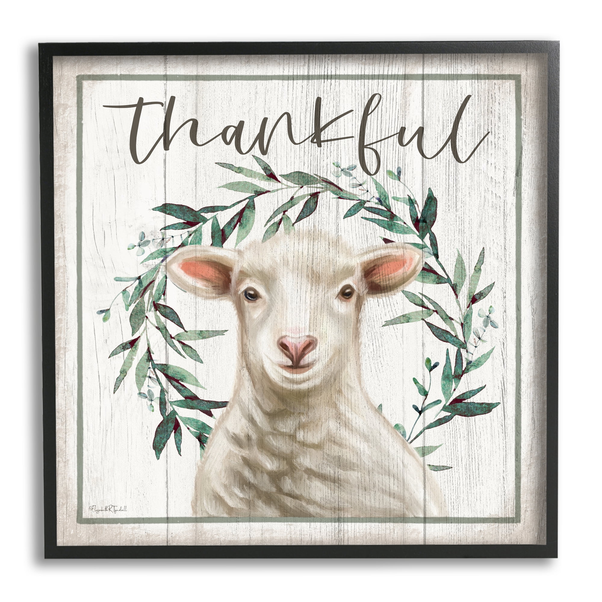 Stupell Industries Thankful Phrase Sheep Holiday Painting Black Framed Art Print Wall Art, 17 x 17