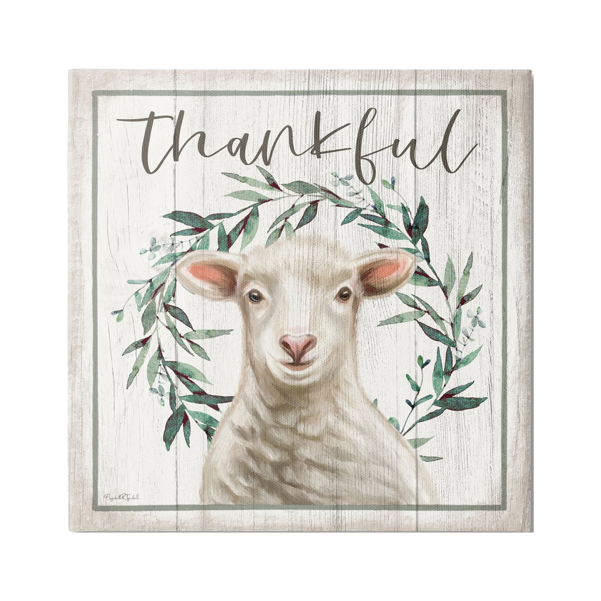 Stupell Industries Thankful Phrase Sheep Holiday Painting Gallery Wrapped Canvas Print Wall Art, 30 x 30