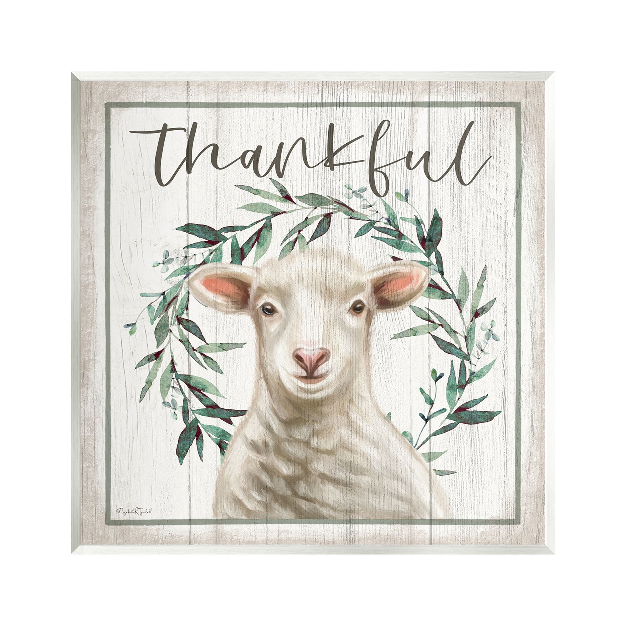 Stupell Industries Thankful Phrase Sheep Holiday Painting Unframed Art Print Wall Art, 12 x 12