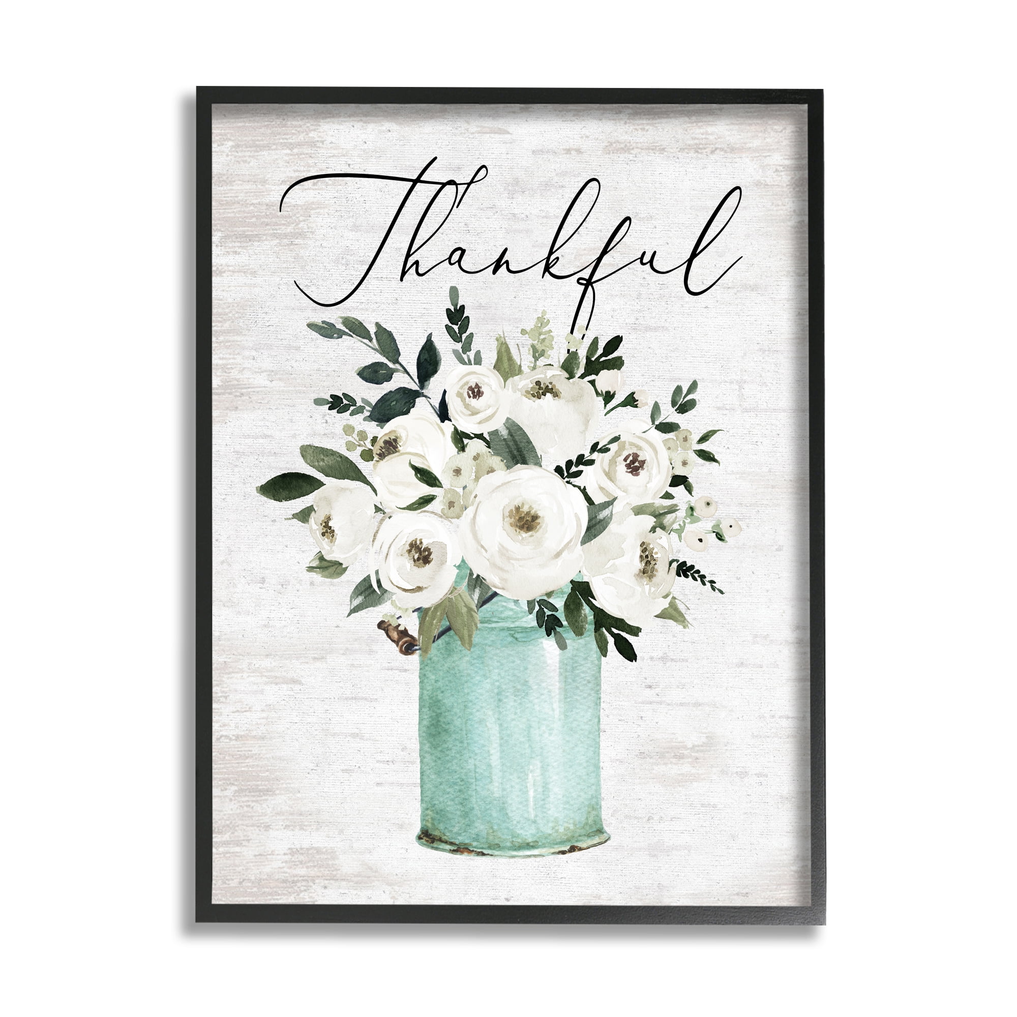 Stupell Industries Thankful Phrase White Ranunculus Floral Bouquet Milk Tin, 11 x 14, Design by Lettered and Lined