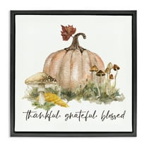 Stupell Industries Thankful Pumpkin & Mushrooms Botanical & Floral Painting Black Floater Framed Canvas Art Prints Wall Art, 18 x 18