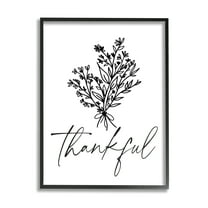 Stupell Industries Thankful Script Delicate Botanical Blooms Petals Bouquet Graphic Art Black Framed Art Print Wall Art, Design by Lettered and Lined