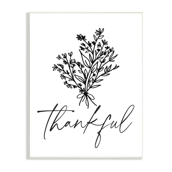 Stupell Industries Thankful Script Delicate Botanical Blooms Petals Bouquet Graphic Art Unframed Art Print Wall Art, Design by Lettered and Lined