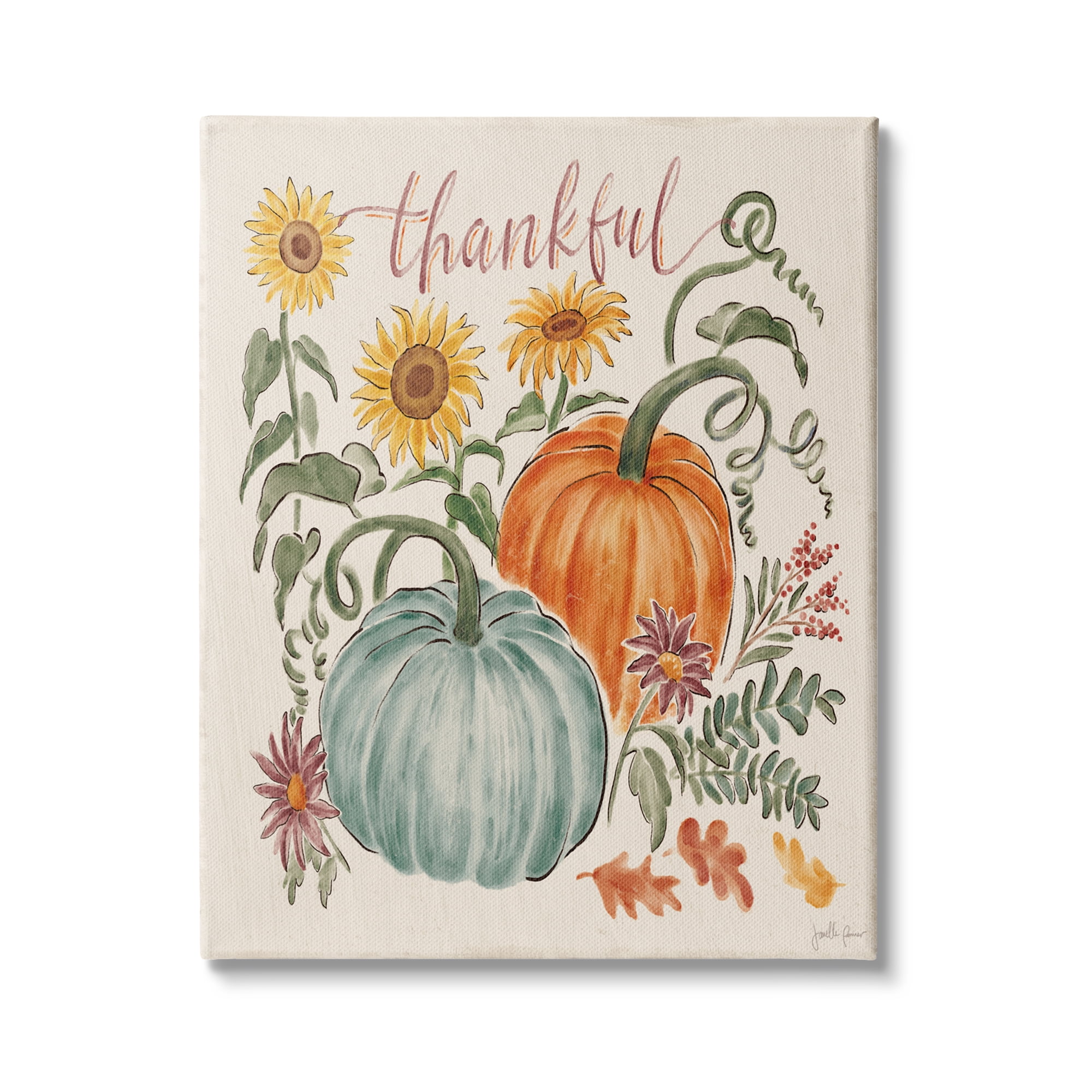 Stupell Industries Thankful Sentiment Pumpkin Pair Yellow Sunflower Florals, 16 x 20,Design by Janelle Penner